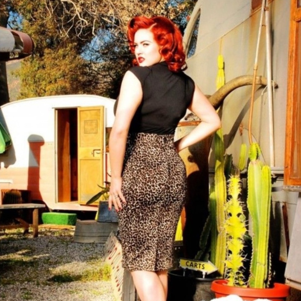 Pinup Couture Black and Leopard Print Midi Skirt - Picture 2 of 11